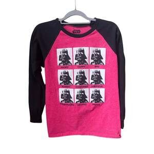 Boys XL Star Wars Expressions of Darth Vader Raglan Long Sleeve Shirt Red Black
